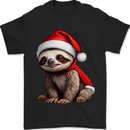 A Cute Christmas Sloth With Xmas Hat on Mens T-Shirt 100% Cotton Black