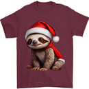 A Cute Christmas Sloth With Xmas Hat on Mens T-Shirt 100% Cotton Maroon