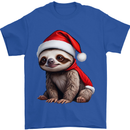 A Cute Christmas Sloth With Xmas Hat on Mens T-Shirt 100% Cotton Royal Blue
