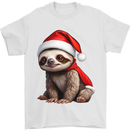 A Cute Christmas Sloth With Xmas Hat on Mens T-Shirt 100% Cotton White