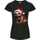 A Cute Christmas Sloth With Xmas Hat on Womens Petite Cut T-Shirt Black