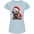 A Cute Christmas Sloth With Xmas Hat on Womens Petite Cut T-Shirt Light Blue