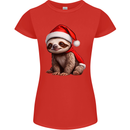 A Cute Christmas Sloth With Xmas Hat on Womens Petite Cut T-Shirt Red