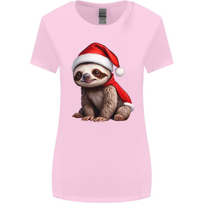 A Cute Christmas Sloth With Xmas Hat on Womens Wider Cut T-Shirt Light Pink