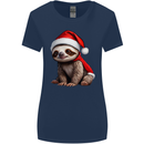 A Cute Christmas Sloth With Xmas Hat on Womens Wider Cut T-Shirt Navy Blue