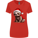 A Cute Christmas Sloth With Xmas Hat on Womens Wider Cut T-Shirt Red