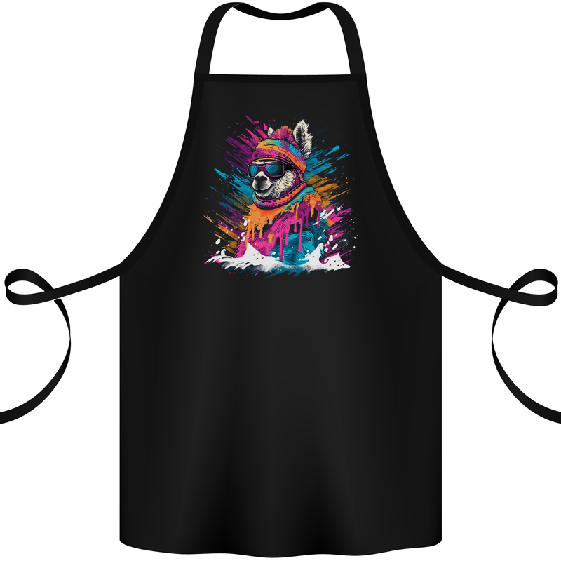 A Cute Lama in the Snow Cotton Apron 100% Organic Black