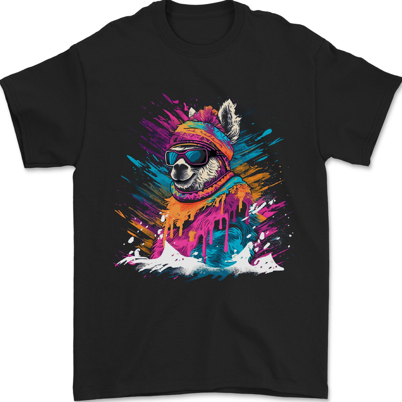 A Cute Lama in the Snow Mens T-Shirt 100% Cotton Black