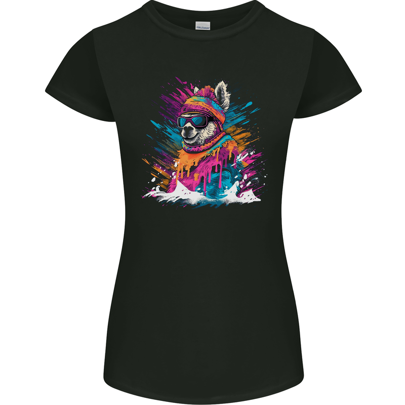 A Cute Lama in the Snow Womens Petite Cut T-Shirt Black