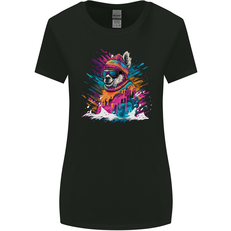 A Cute Lama in the Snow Womens Wider Cut T-Shirt Black