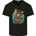 A Cute Panda Bear Mens V-Neck Cotton T-Shirt Black