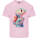 A Cute T-Rex Dinosaur With Backpack Kids T-Shirt Childrens Light Pink