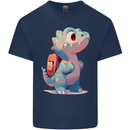 A Cute T-Rex Dinosaur With Backpack Kids T-Shirt Childrens Navy Blue