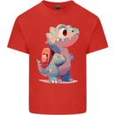 A Cute T-Rex Dinosaur With Backpack Kids T-Shirt Childrens Red
