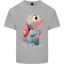 A Cute T-Rex Dinosaur With Backpack Kids T-Shirt Childrens Sports Grey