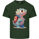 A Cute T-Rex Dinosaur With Backpack Mens Cotton T-Shirt Tee Top Forest Green
