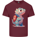A Cute T-Rex Dinosaur With Backpack Mens Cotton T-Shirt Tee Top Maroon