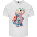 A Cute T-Rex Dinosaur With Backpack Mens Cotton T-Shirt Tee Top White