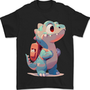 A Cute T-Rex Dinosaur With Backpack Mens T-Shirt 100% Cotton Black