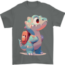 A Cute T-Rex Dinosaur With Backpack Mens T-Shirt 100% Cotton Charcoal
