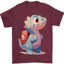 A Cute T-Rex Dinosaur With Backpack Mens T-Shirt 100% Cotton Maroon