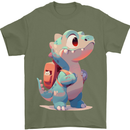 A Cute T-Rex Dinosaur With Backpack Mens T-Shirt 100% Cotton Military Green