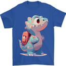 A Cute T-Rex Dinosaur With Backpack Mens T-Shirt 100% Cotton Royal Blue