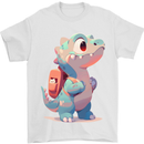 A Cute T-Rex Dinosaur With Backpack Mens T-Shirt 100% Cotton White