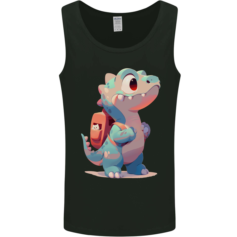 A Cute T-Rex Dinosaur With Backpack Mens Vest Tank Top Black