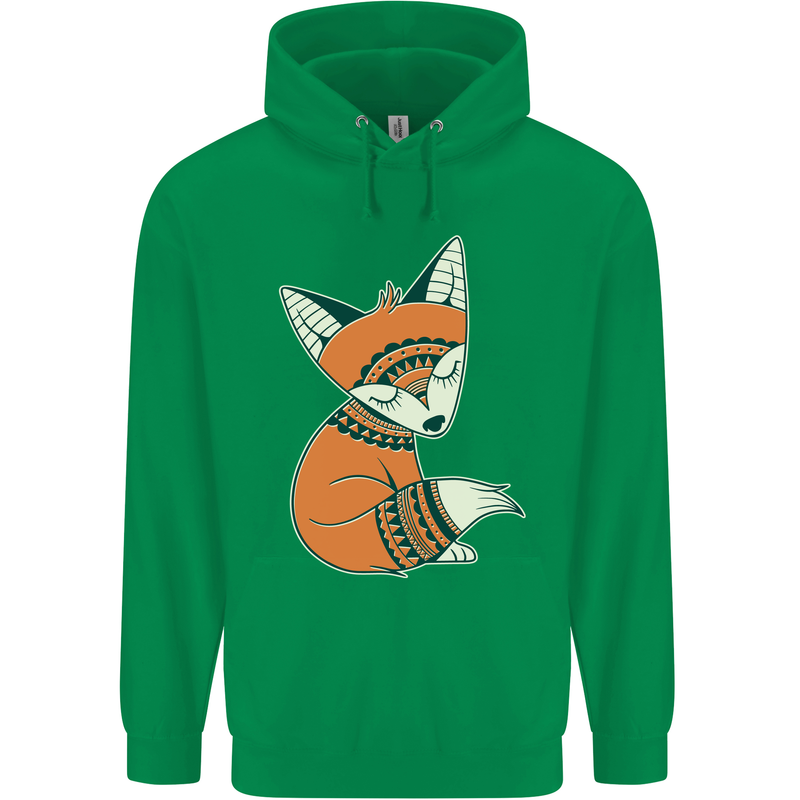 A Cute Tribal Fox Childrens Kids Hoodie Irish Green