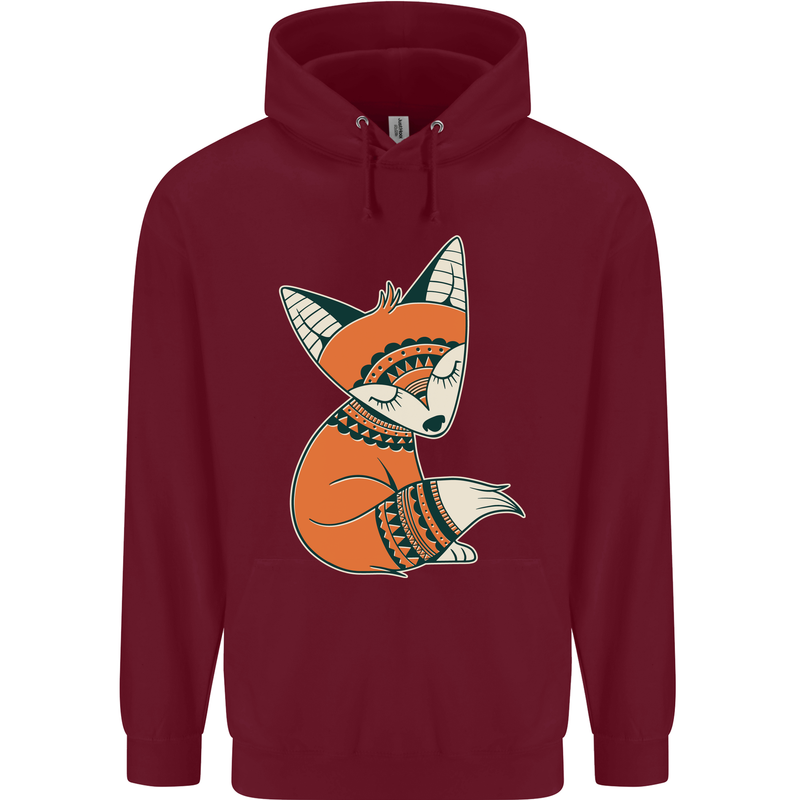 A Cute Tribal Fox Childrens Kids Hoodie Maroon