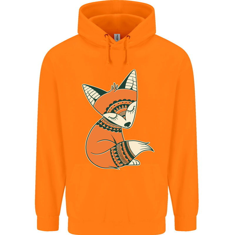 A Cute Tribal Fox Childrens Kids Hoodie Orange