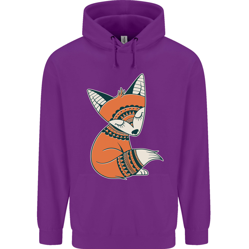 A Cute Tribal Fox Childrens Kids Hoodie Purple