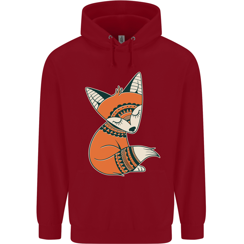 A Cute Tribal Fox Childrens Kids Hoodie Red