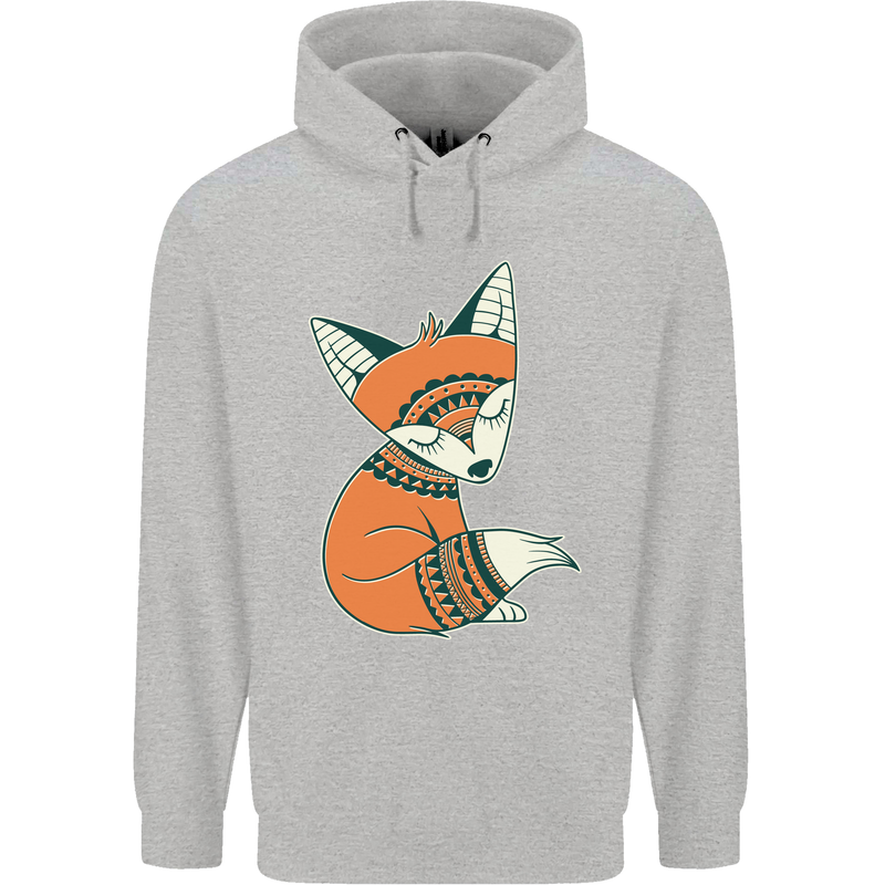 A Cute Tribal Fox Childrens Kids Hoodie Sports Grey