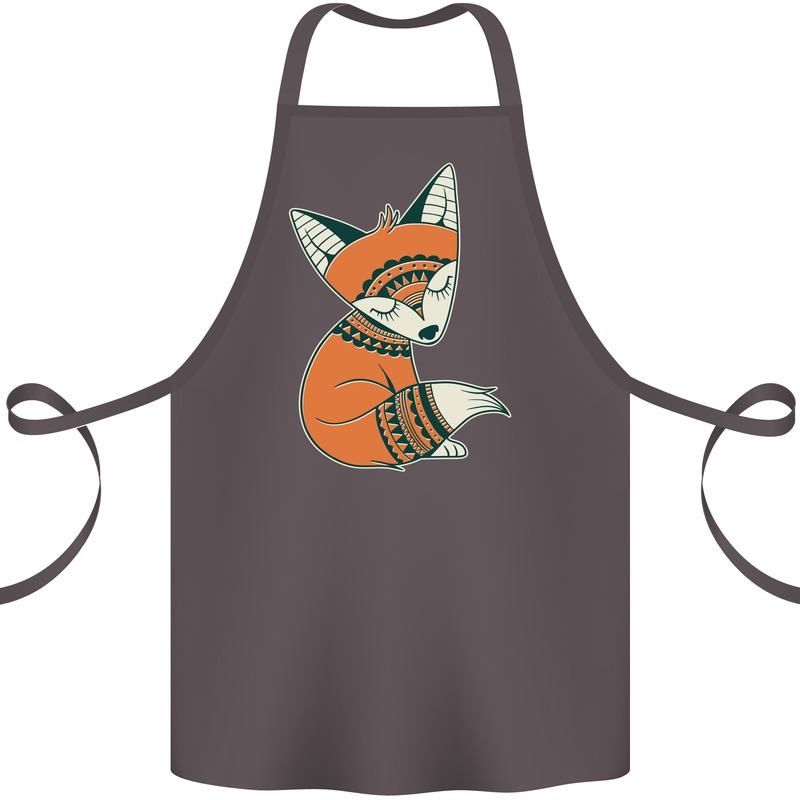 A Cute Tribal Fox Cotton Apron 100% Organic Dark Grey