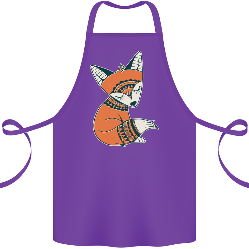 A Cute Tribal Fox Cotton Apron 100% Organic Purple