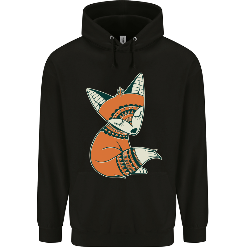 A Cute Tribal Fox Mens 80% Cotton Hoodie Black