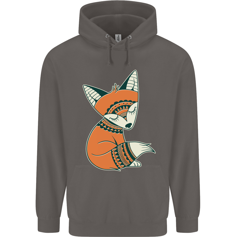 A Cute Tribal Fox Mens 80% Cotton Hoodie Charcoal