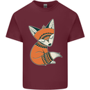 A Cute Tribal Fox Mens Cotton T-Shirt Tee Top Maroon