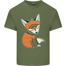 A Cute Tribal Fox Mens Cotton T-Shirt Tee Top Military Green