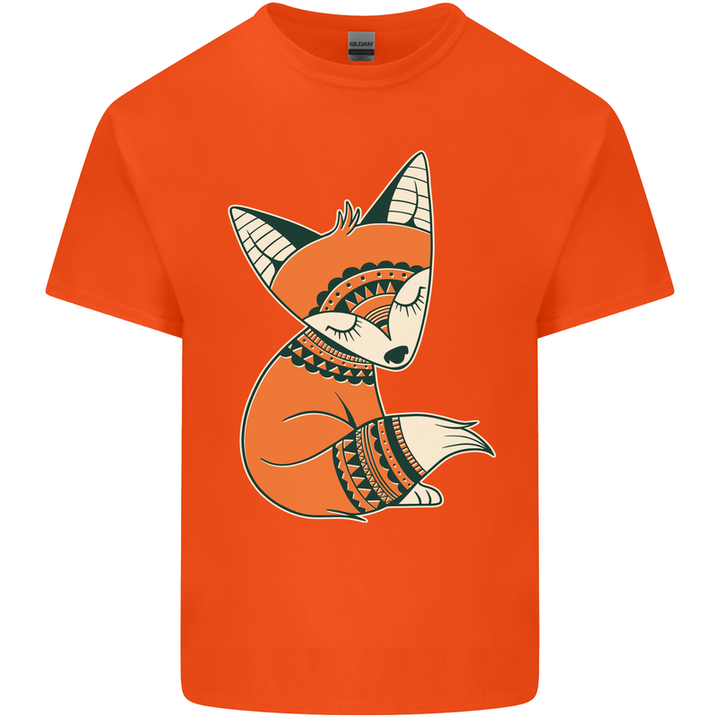 A Cute Tribal Fox Mens Cotton T-Shirt Tee Top Orange