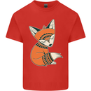 A Cute Tribal Fox Mens Cotton T-Shirt Tee Top Red