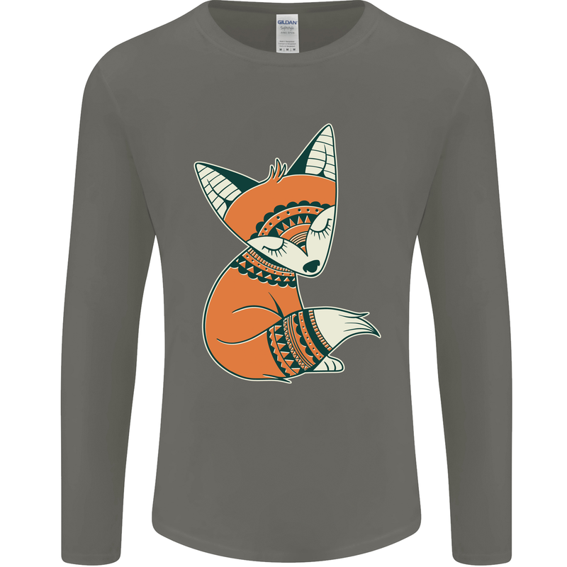 A Cute Tribal Fox Mens Long Sleeve T-Shirt Charcoal