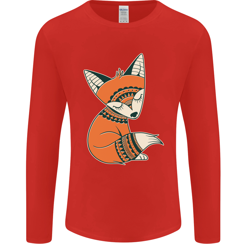 A Cute Tribal Fox Mens Long Sleeve T-Shirt Red
