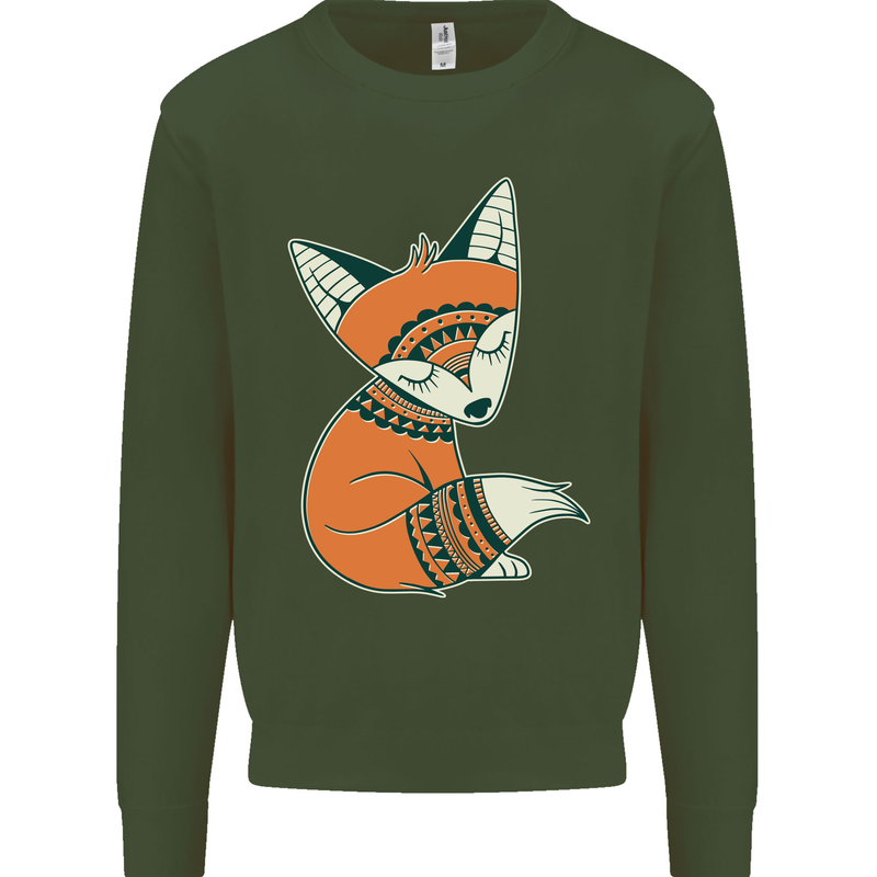 A Cute Tribal Fox Mens Sweatshirt Jumper Forest Green