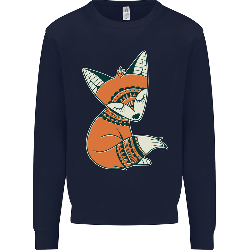 A Cute Tribal Fox Mens Sweatshirt Jumper Navy Blue