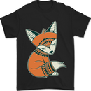 A Cute Tribal Fox Mens T-Shirt 100% Cotton Black