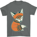 A Cute Tribal Fox Mens T-Shirt 100% Cotton Charcoal