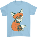 A Cute Tribal Fox Mens T-Shirt 100% Cotton Light Blue